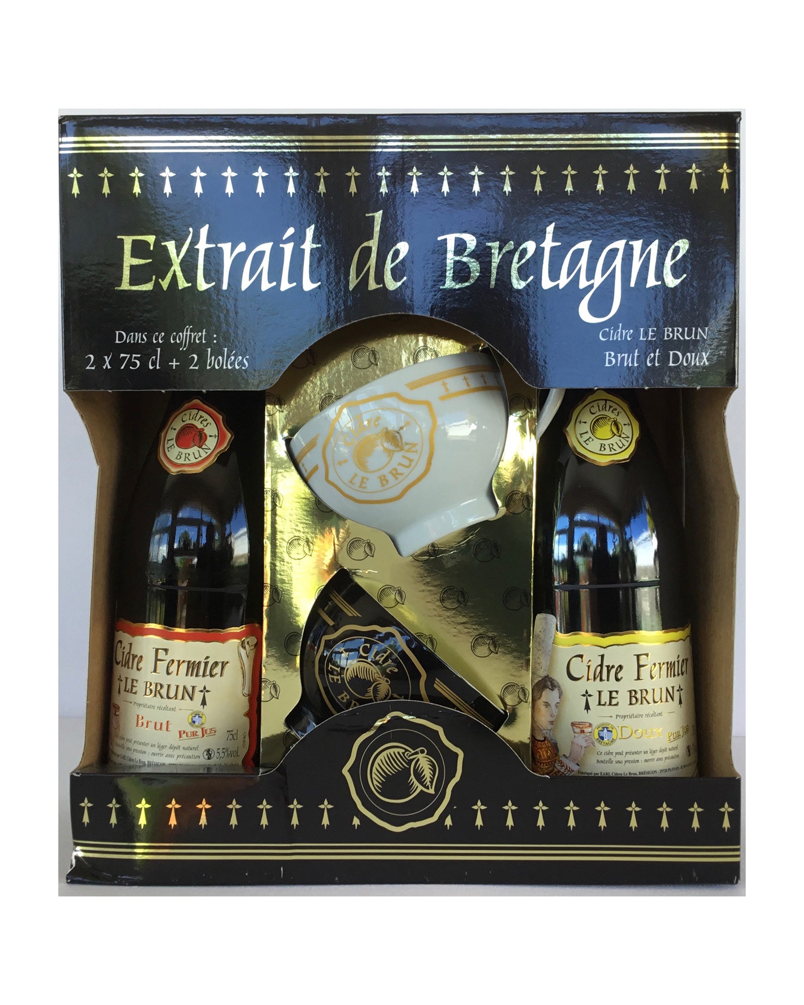 Coffret 2 bouteilles brut et doux Le Brun 75cl avec 2 bolées